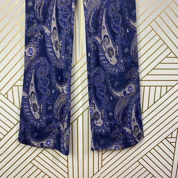 Anthropologie Maeve Maria Pant Trouser Flared Paisley Print Metallic Blue Size 0 - Picture 5 of 12